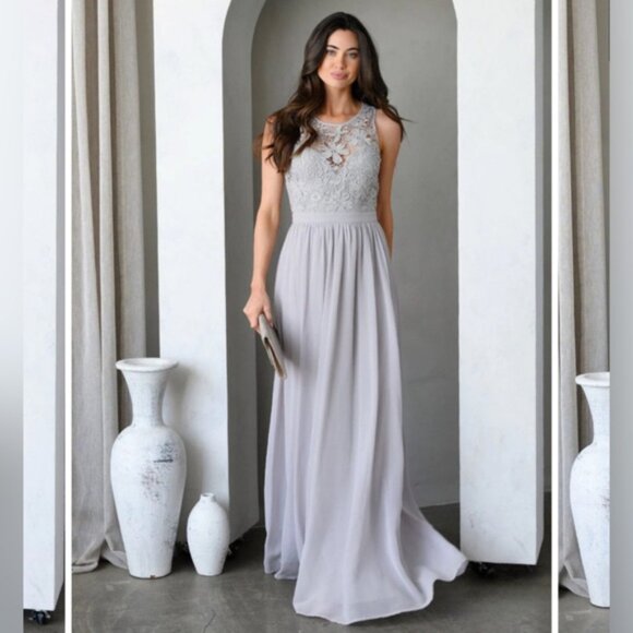 Maniju Lulus Savannah Nights Sleeveless Open Back Gown Maxi Dress Grey Gray New - Picture 15 of 16